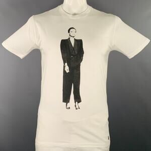 YVES SAINT LAURENT Rare Size L White Black Figures Cotton Short Sleeve T-shirt